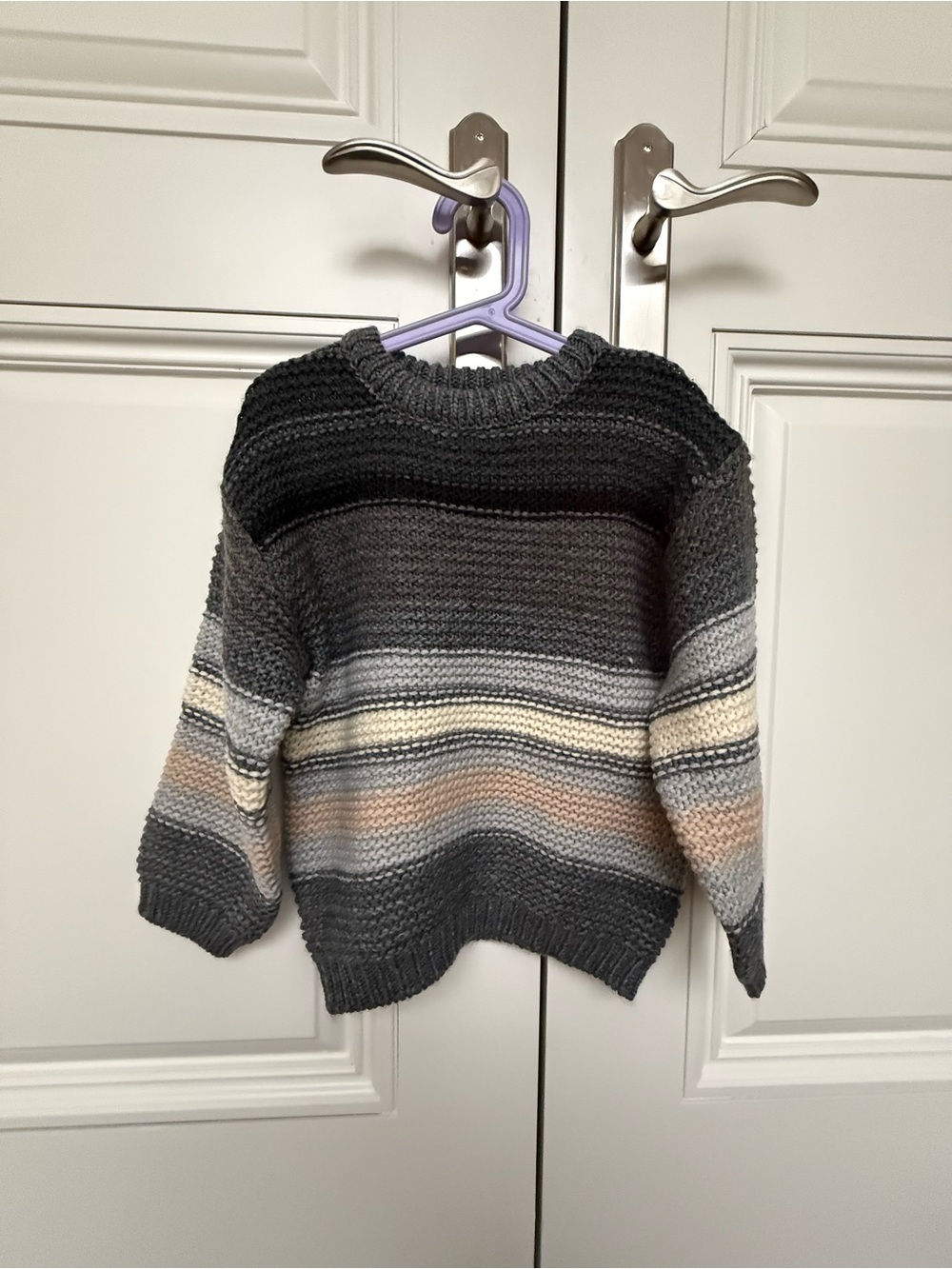 New Zara kids Striped Knit Sweater in Gray and Cream